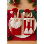 Crochet Christmas Gnome Cutlery Holders, Amigurumi Christmas Decor, Handmade Holiday Gift Basket Crochet Pattern, Christmas Gift