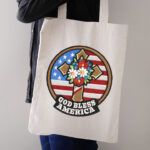 Patriotic Cross Embroidery Design, God Bless America Machine Pattern, USA Flag Floral Circle File, Religious Flower Decor for Jacket, Hat - Image 3