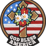 Patriotic Cross Embroidery Design, God Bless America Machine Pattern, USA Flag Floral Circle File, Religious Flower Decor for Jacket, Hat - Image 4