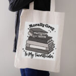 Morally Grey Book Lover Embroidery Design, Literary Stack Machine Pattern, Bookish Quote Embroidery File for Tote Bag, Library Gift Decor - Image 3
