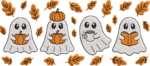 Autumn Ghost Embroidery Design, Cozy Fall Ghost Embroidery Pattern, Ghost Reading Coffee Embroidery File for Sweatshirt, Halloween Leaves - Image 4