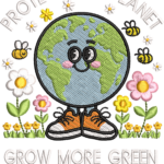 Happy Earth Day Embroidery Design, Protect Our Planet Machine Embroidery Pattern, Earth in Sneakers Embroidery File for Kids, Bee Flower - Image 4