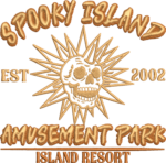Spooky Island Amusement Park Embroidery Design, Est 2002 Skull Machine Embroidery Pattern, Retro Resort Embroidery File for Hat, Gold Art - Image 2
