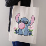 Blue Alien Blowing Bubble Gum Embroidery Design, Cute Cartoon Creature with Pink Flowers Pattern, Playful Summer Machine Embroidery File - Image 2