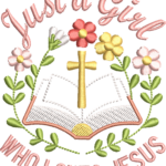 Religious Floral Bible Embroidery Design, Just A Girl Who Loves Jesus Pattern, Christian Cross Embroidery File, Pink Flower Script Design - Image 4