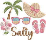 Summer Beach Essentials Embroidery Design, Salty Text Machine Embroidery Pattern, Tropical Island Embroidery File for Beach Bag, Sundress - Image 4