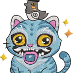 Blue Monster Cat with Bird Embroidery Design, Cute Creepy Creature Machine Embroidery Pattern, Colorful Fantasy Animal File for Children - Image 4