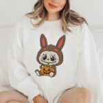Bunny Monster with Halloween Pumpkin Embroidery, Cute Spooky Rabbit Machine Embroidery Design, Holiday Creature Pattern for Kids Clothing - Image 2