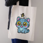 Happy Blue Monster Kitty Embroidery Design, Friendly Creature with Bird Machine Embroidery Pattern, Playful Animal File for Baby Apparel - Image 3