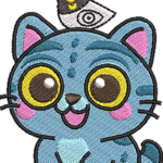 Happy Blue Monster Kitty Embroidery Design, Friendly Creature with Bird Machine Embroidery Pattern, Playful Animal File for Baby Apparel - Image 2
