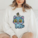 Happy Blue Monster Kitty Embroidery Design, Friendly Creature with Bird Machine Embroidery Pattern, Playful Animal File for Baby Apparel - Image 4