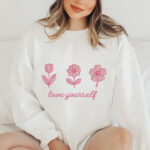 Pink Floral Love Yourself Embroidery Design, Motivational Flower Machine Embroidery Pattern, Aesthetic Quote Embroidery File for Apparel - Image 2