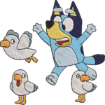 Blue Puppy and Seagulls Embroidery Design, Cartoon Dog at the Beach Machine Embroidery Pattern, Playful Animal Embroidery File for Kids - Image 2