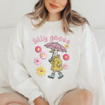 Silly Goose Raincoat Embroidery Design, Goose with Umbrella Machine Embroidery File, Yellow Rain Coat Bird Pattern, Floral Goose Design - Image 2