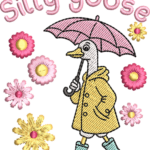 Silly Goose Raincoat Embroidery Design, Goose with Umbrella Machine Embroidery File, Yellow Rain Coat Bird Pattern, Floral Goose Design - Image 4
