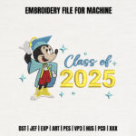 Graduate Mouse Class of 2025 Embroidery Design, Academic Gown and Cap Pattern, School Milestone Machine File for Graduation Gifts and Decor