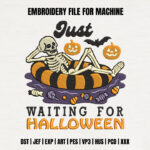 Relaxing Skeleton Halloween Embroidery Design, Pool Float Skeleton Embroidery Pattern, Funny Spooky Embroidery File for T-Shirt, Fall Decor