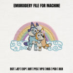 Rainbow Puppy Hug Embroidery Design, Colorful Cartoon Dogs Machine Embroidery Pattern, Cute Animal Sibling Embroidery File for Kids Apparel