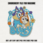 Cartoon Blue Puppy Hug Embroidery Design, Heeler Friends Machine Embroidery Pattern, Blue and Orange Dog Character Embroidery File Gift