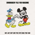 Retro Cartoon Friends Fist Bump Embroidery, Classic Mouse and Duck Machine Pattern, Best Friends Embroidery Design, Vintage Style Design