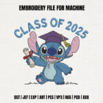 Class of 2025 Alien Graduation Embroidery, Blue Monster Grad Cap Design, School Achievement Pattern, Cute Space Creature Embroidery File