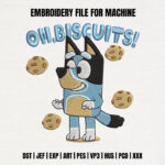 Blue Dog and Cookies Embroidery Design, Cartoon Puppy Machine Embroidery Pattern, Playful Canine Embroidery File for Kids Shirt, Blanket