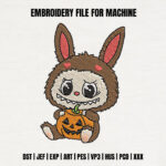 Bunny Monster with Halloween Pumpkin Embroidery, Cute Spooky Rabbit Machine Embroidery Design, Holiday Creature Pattern for Kids Clothing