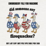 Firequacker Duck Embroidery Design, Patriotic Ducks Machine Embroidery File, Red White Blue Goose Pattern, USA Flag Duck Embroidery Design