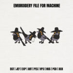 Four Grumpy Crows Embroidery Design, Birds in Hats Machine Embroidery Pattern, Funny Crow Embroidery File, Dark Crow Art for Sweatshirts