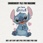 Sweet Alien with Hearts Embroidery Design, We Love Blue Monster Machine Embroidery Pattern, Cute Nursery File for Baby Clothes or Pillow