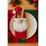 Crochet Christmas Gnome Cutlery Holders, Amigurumi Christmas Decor, Handmade Holiday Gift Basket Crochet Pattern, Christmas Gift - Image 2