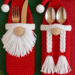 Crochet Christmas Gnome Cutlery Holders, Amigurumi Christmas Decor, Handmade Holiday Gift Basket Crochet Pattern, Christmas Gift - Image 4