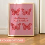 Retro Butterfly Wall Print, Cute Cute Wall Art , A3 A4 A2 Wall Decor Gift, Large Art Print, 20s 30s 40s 50s, Green, Blue, Pink UNFRAMED
