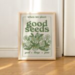 Retro Botanical Poster, Aesthetic Quote Print, Flower Market Wall Decor, Wildflowers Illustration, Large Positivity Prints, Green, UNFRAMED
