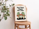 Retro Frog Coffee Print, Vintage Positivity Quote Illustration, Mushroom Toad, A3 A4 A2 Prints, Cute Quirky Print, Kitchen Wall Art UNFRAMED - Image 2