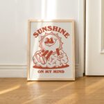 Sunshine Retro Character Wall Art, Positive Quote Wall Print, Cute Wall Decor,  A3 A4 A2 Prints, Red Wall Poster, Burnt Orange, UNFRAMED