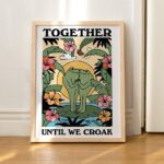 Tropical Frog Poster Print, Vintage Colorful Illustration, Botanical Plants Flower Market Prints, Wall decor, Retro 80s Aesthetic, UNFRAMED