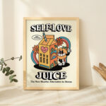Retro Self Love Juice Print, Vintage Colorful Illustration, Cute Dorm Room Prints, Large Trendy Poster, Groovy 80s, Positive Quote, UNFRAMED