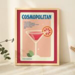 Cosmopolitan Cocktail Recipe, Kitchen Bar Poster, Alcohol Prints, Gallery Wall Art, Cute Cosmo Drink Illustration, A2 A3 A4 Print, UNFRAMED