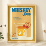 Retro Whiskey Sour poster, Minimalist Alcohol Print, Yellow Bar Decor, Whisky Aesthetic Print, Cocktail Recipe, Bartender Gift, UNFRAMED