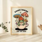 Cottagecore Frog Poster Print, Retro Positive Quote, Vintage Frog Mushroom Illustration, Cute Froggy Wall Art, Housewarming Gifts, UNFRAMED