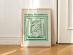 Retro Cat Wall Print, Vintage Minimalist Illustration, A3 A4 A2 Prints, Emerald Green Poster, Positive Quote Wall Decor, Positive, UNFRAMED
