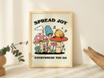 Groovy Mushroom Print, Retro Cottagecore Wall Art, Happy Kids Room Poster, Trendy 70s Nursery Print, Wall Decor, Positive Quote, UNFRAMED
