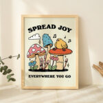 Groovy Mushroom Print, Retro Cottagecore Wall Art, Happy Kids Room Poster, Trendy 70s Nursery Print, Wall Decor, Positive Quote, UNFRAMED