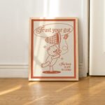 Retro Bear Print, Vintage Orange Illustration, Positivity Typography Prints, Trust your gut Wall decor, Retro 80s Aesthetic, Green UNFRAMED