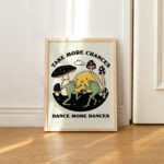 Dancing Frog Retro Print, Toad and Frog Poster Prints, Trendy Aesthetic Mushroom Decor, Cute Quote Bedroom Art,  A2 A3 A4 , UNFRAMED