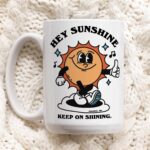 Retro Hey Sunshine Mug, Vintage Character Ceramic Cup, Positive Quote Mug, Friend Teacher Gift Idea, 70s 80s graphic Mug, Cute Novelty Gift