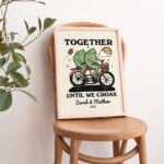 Personalized Couple Print, Custom Frog Illustration, Anniversary Engagement Valentines Gift Idea, Cute Wall decor, Retro Aesthetic, UNFRAMED - Image 2