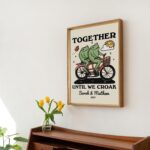 Personalized Couple Print, Custom Frog Illustration, Anniversary Engagement Valentines Gift Idea, Cute Wall decor, Retro Aesthetic, UNFRAMED - Image 4