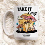 Colorful Cat Mushroom Coffee Mug, Positive Quote, Retro Ceramic Cup, Hippie Quote Gift Idea, Cottagecore Kitty Mug, Cute Novelty Gift